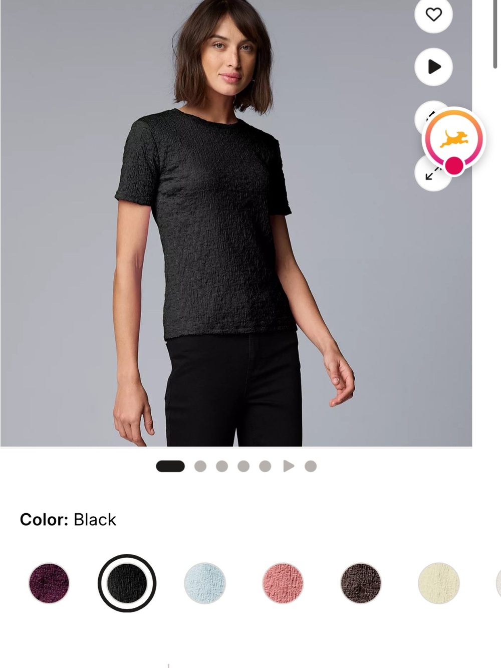 Simply Vera Vera Wang Black Short-Sleeve Textured Top